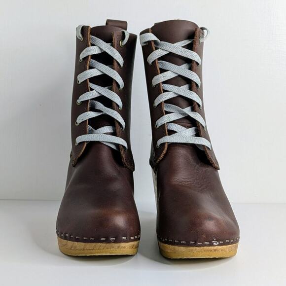 No. 6 Store Ankle Boots 37 Brown Leather Lace Up Wedge Bohemian Scandi Chic - Picture 4 of 15